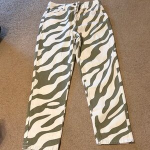 SHEIN Olive Green and White Zebra Print Jeans